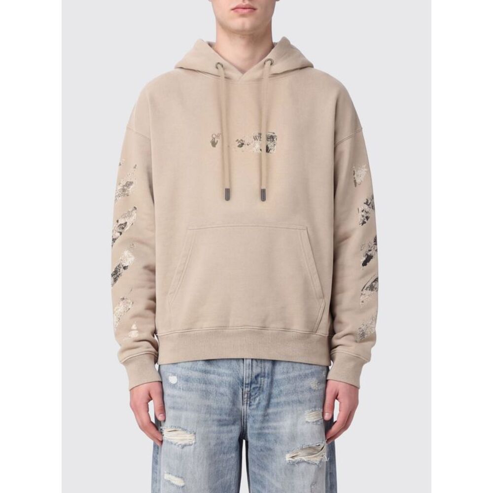Off-White Men Off-White Cotton Hoodie With Diagonal Stripes Logo